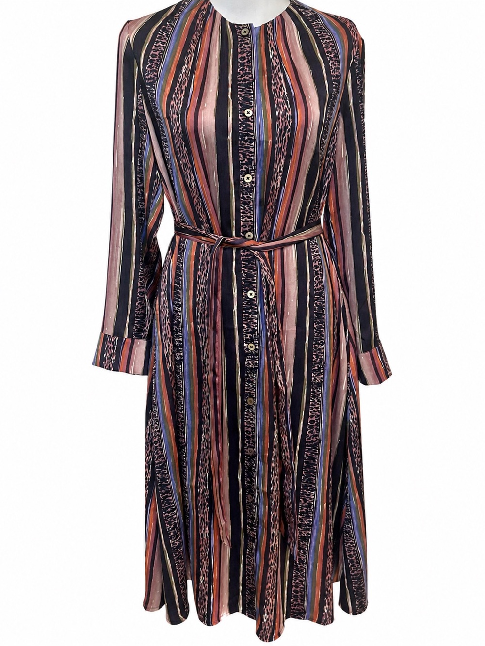 NIC+ZOE Striped Midi Shirt Dress in Black, Pink, Blue and Brown